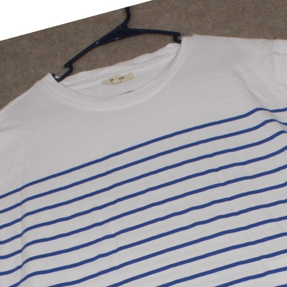 Madewell Womens XL Blue White Striped T-Shirt Dress‎ Short Sleeve Pockets Mini